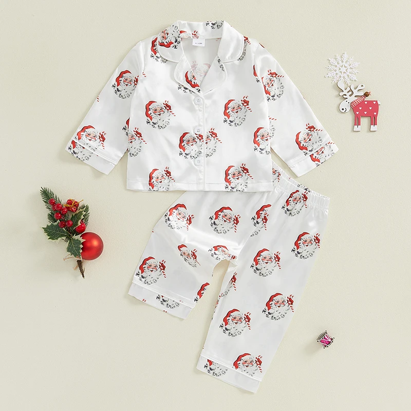 Kids Girls Christmas Pajama Sets Long Sleeve Lapel Santa Claus Print Shirt Long Pants Satin 2 Pieces Set
Kids Girls Christmas Pajama Sets Long Sleeve Lapel Santa Claus Print Shirt Long Pants Satin 2 Pieces Set