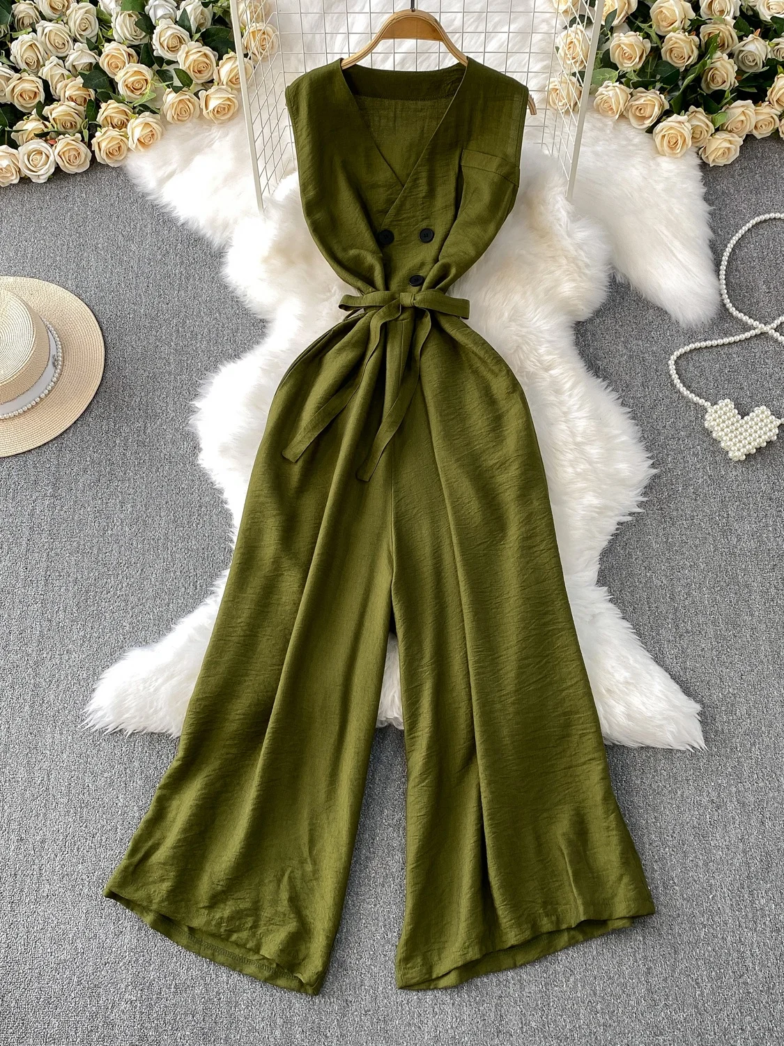 Ele V-ne Svel Women's Overall Pants Summer New Sle Belted Waist Slimming Wide Leg Pants Double-breasted Design
Ele V-ne Svel Women's Overall Pants Summer New Sle Belted Waist Slimming Wide Leg Pants Double-breasted Design