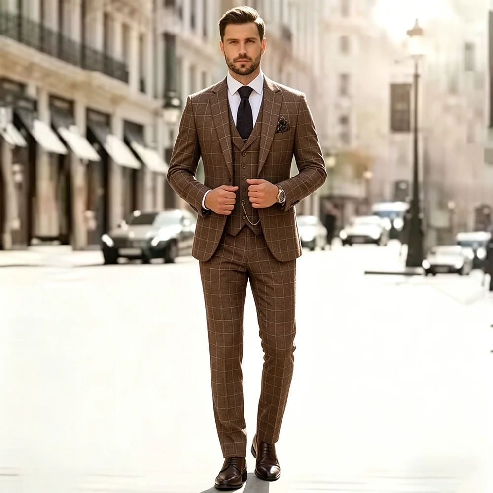 Elegant 3 Pieces Plaid Men Suits Notched Lapel Single Breasted Wedding Groom Outfit Tuxedo Business Office Blazer Customized
Elegant 3 Pieces Plaid Men Suits Notched Lapel Single Breasted Wedding Groom Outfit Tuxedo Business Office Blazer Customized