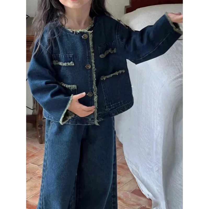 Girls' Denim Suit Autumn and Winter2024Washed Denim Long-Sleeved Tops+Wide Leg Jeans2Women's Set
Girls' Denim Suit Autumn and Winter2024Washed Denim Long-Sleeved Tops+Wide Leg Jeans2Women's Set
