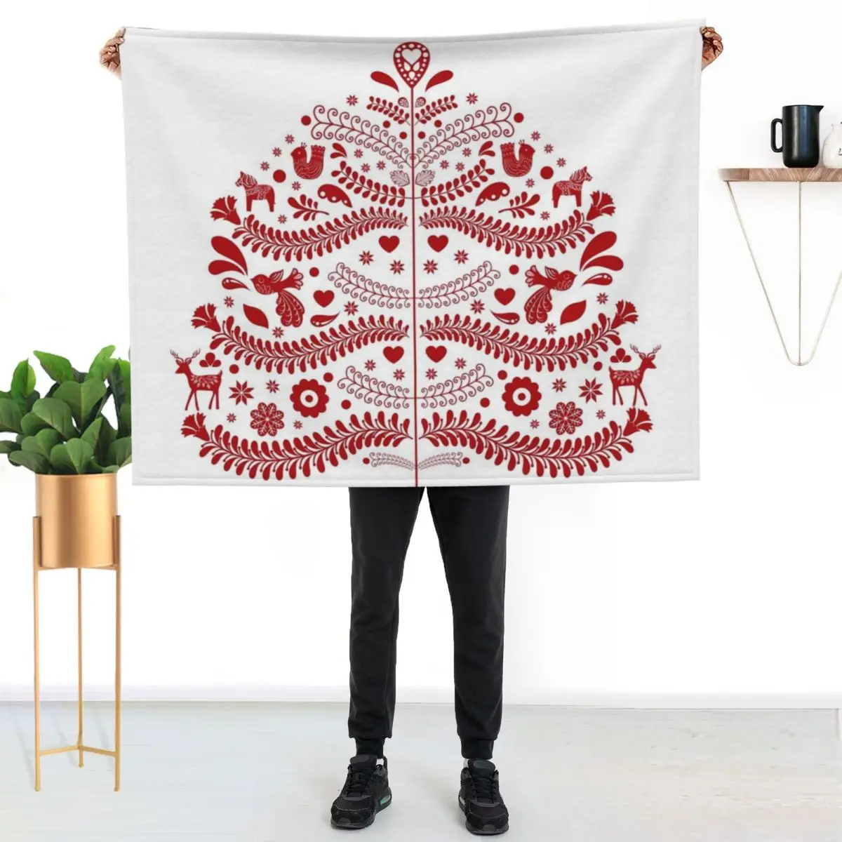 Red Scandinavian Folk Art Style Christmas Tree Design Throw Blanket Soft Sherpa Fleece Warm Blanket for Winter
Red Scandinavian Folk Art Style Christmas Tree Design Throw Blanket Soft Sherpa Fleece Warm Blanket for Winter