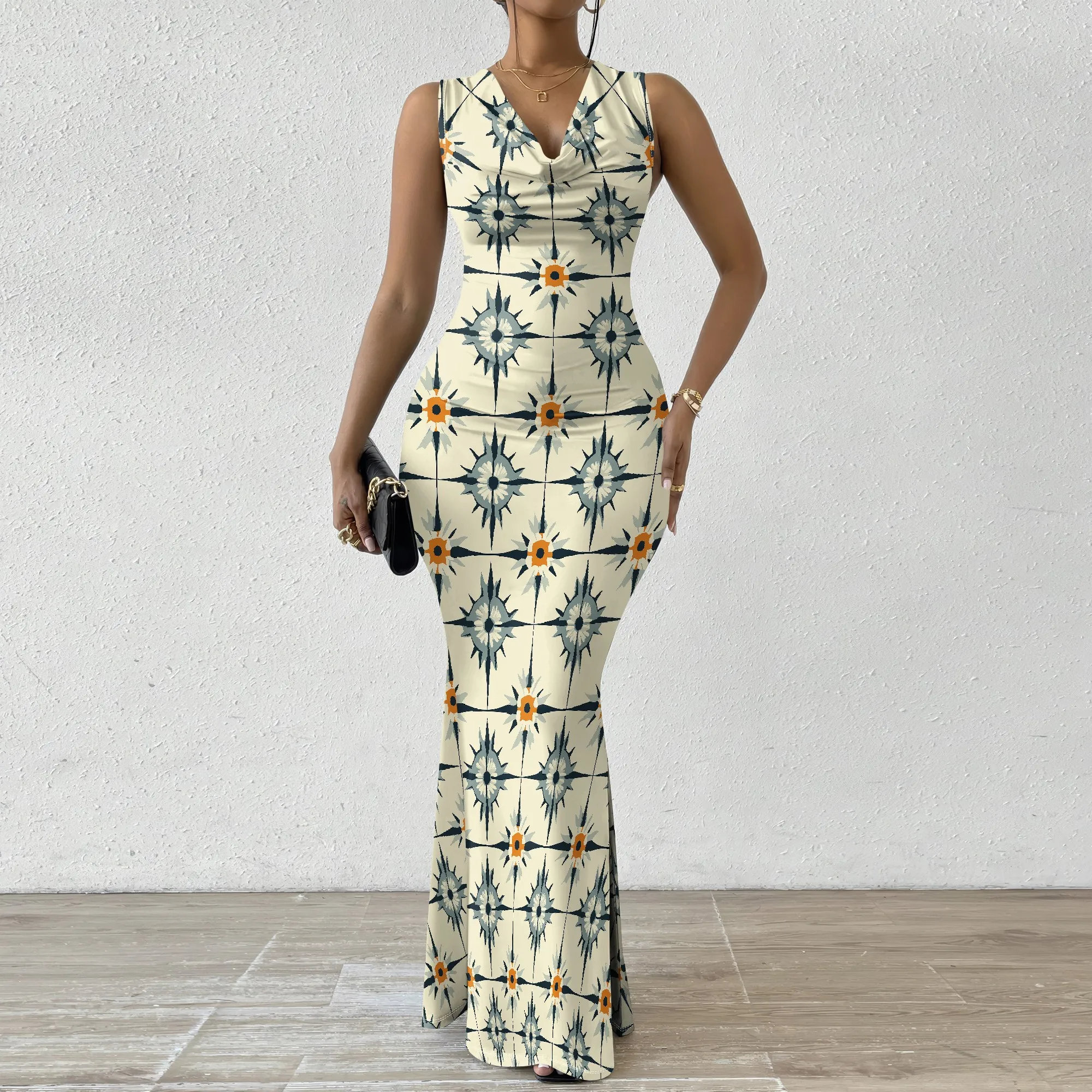 Geometric Flower Print Maxi Dress XS-2XL, Sleeveless V-Neck Dress for Women, Ideal for Casual Gatherings & Day Events
Geometric Flower Print Maxi Dress XS-2XL, Sleeveless V-Neck Dress for Women, Ideal for Casual Gatherings & Day Events