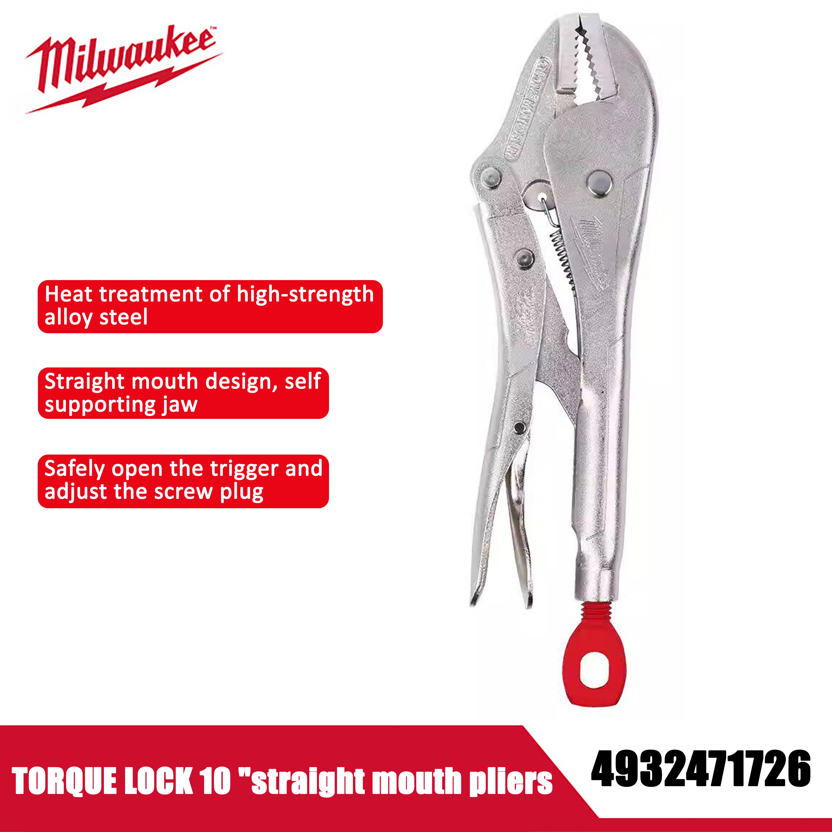 Milwaukee TORQUE LOCK 10 inch straight mouth pliers, torque locking pliers, anti pinch durable manual tool 4932471726/48-22-3510
Milwaukee TORQUE LOCK 10 inch straight mouth pliers, torque locking pliers, anti pinch durable manual tool 4932471726/48-22-3510