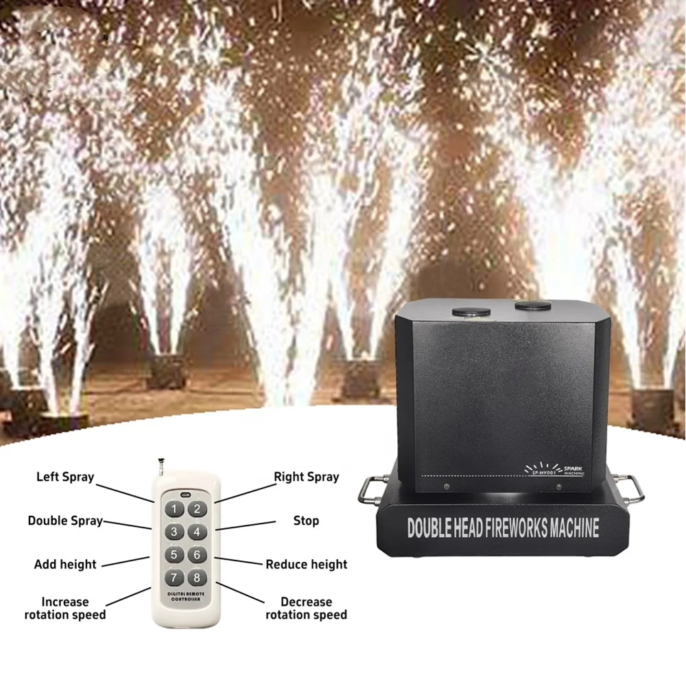 SP DMX Remote Control Sparkler Machine Double Head Rotate 360 Rotation Cold Spark Machine for Wedding Stage
SP DMX Remote Control Sparkler Machine Double Head Rotate 360 Rotation Cold Spark Machine for Wedding Stage