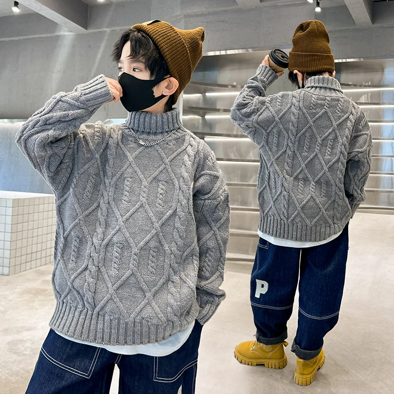 Korean Style Children Clothes New Winter Teen Boys Knitted Sweaters Solid Color Turtleneck Collar Kids Thicken Pullovers Tops 
Korean Style Children Clothes New Winter Teen Boys Knitted Sweaters Solid Color Turtleneck Collar Kids Thicken Pullovers Tops