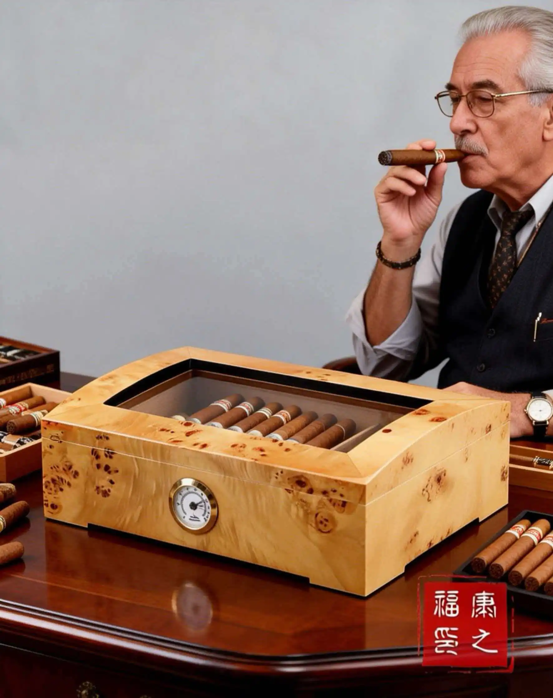 Fragrant Cypress Wood Cigar Humidifier Box Solid Snow Pine Humidity Case 50 Cigars with Transparent Lacquer Window
Fragrant Cypress Wood Cigar Humidifier Box Solid Snow Pine Humidity Case 50 Cigars with Transparent Lacquer Window