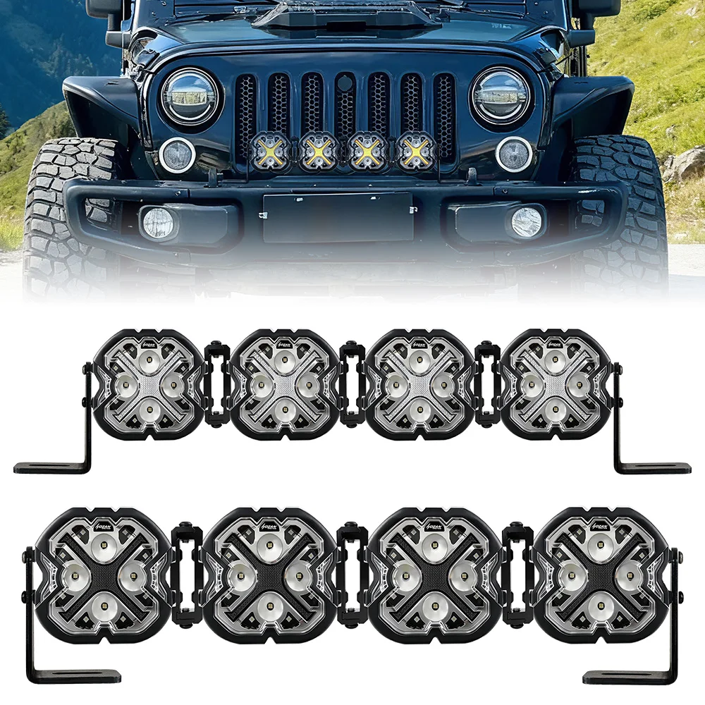 4.7-Inch X-Shape LED Grille Light Bar for Jeep Wrangler JL | 4PCS High Power Auxiliary Lights with Amber Halo DRL
4.7-Inch X-Shape LED Grille Light Bar for Jeep Wrangler JL | 4PCS High Power Auxiliary Lights with Amber Halo DRL