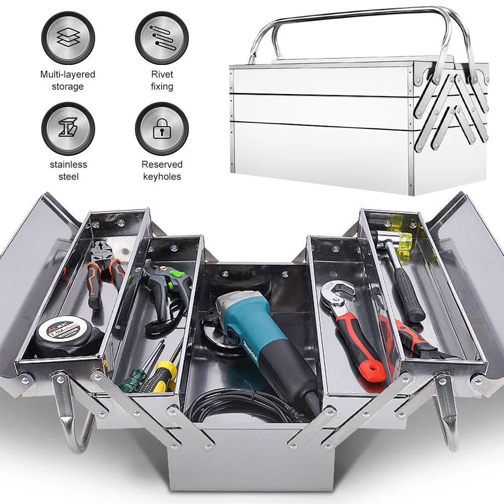 Stainless Steel Foldable Tool Box Cantilever Tool Box Organizer 3 Level & 5 Retractable Tray Metal Tool Box Hardware Storage Box
Stainless Steel Foldable Tool Box Cantilever Tool Box Organizer 3 Level & 5 Retractable Tray Metal Tool Box Hardware Storage Box