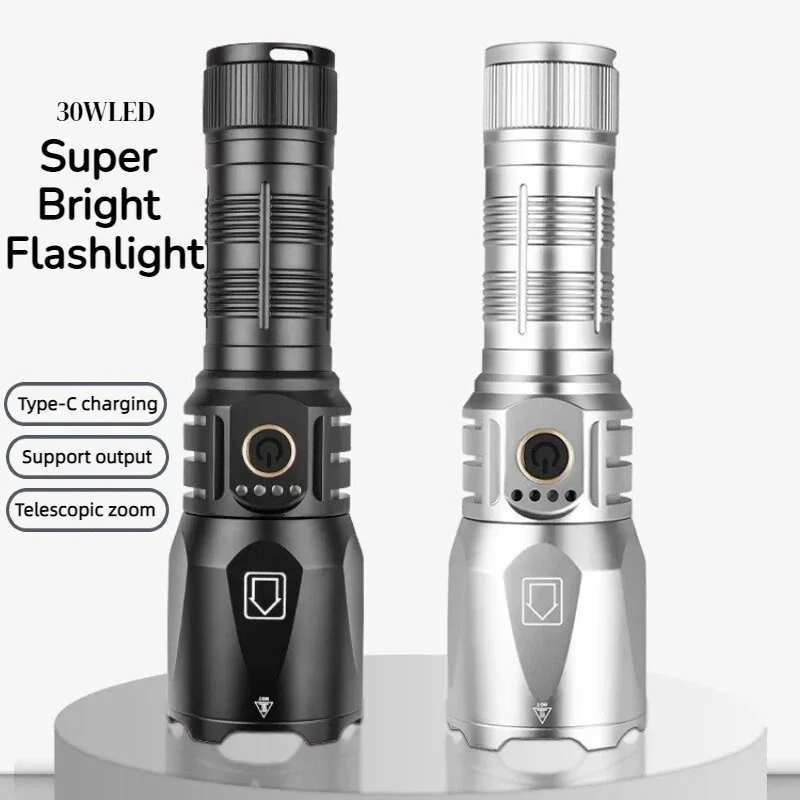 Super Bright 30W LED Flashlight Type-C Charging Telescopic Zoom Waterproof Aluminum Alloy Torch Outdoor Camping Hunting Patrol
Super Bright 30W LED Flashlight Type-C Charging Telescopic Zoom Waterproof Aluminum Alloy Torch Outdoor Camping Hunting Patrol