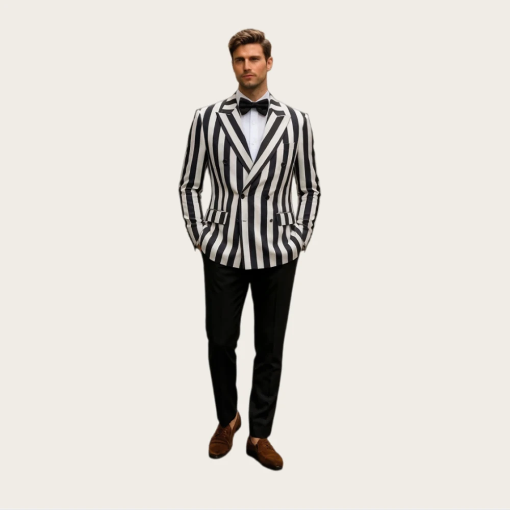 Pinstripe Men's Suits Peaked Lapel Double Breasted Tuxedos Prom Slim Fit Suit for Man Business Blazer JacketPants Customized
Pinstripe Men's Suits Peaked Lapel Double Breasted Tuxedos Prom Slim Fit Suit for Man Business Blazer JacketPants Customized