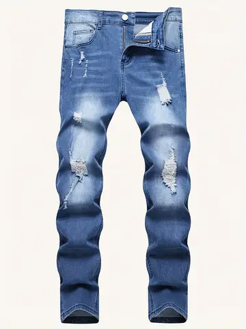 Men's slim fit ripped jeans with street style stretch denim pants