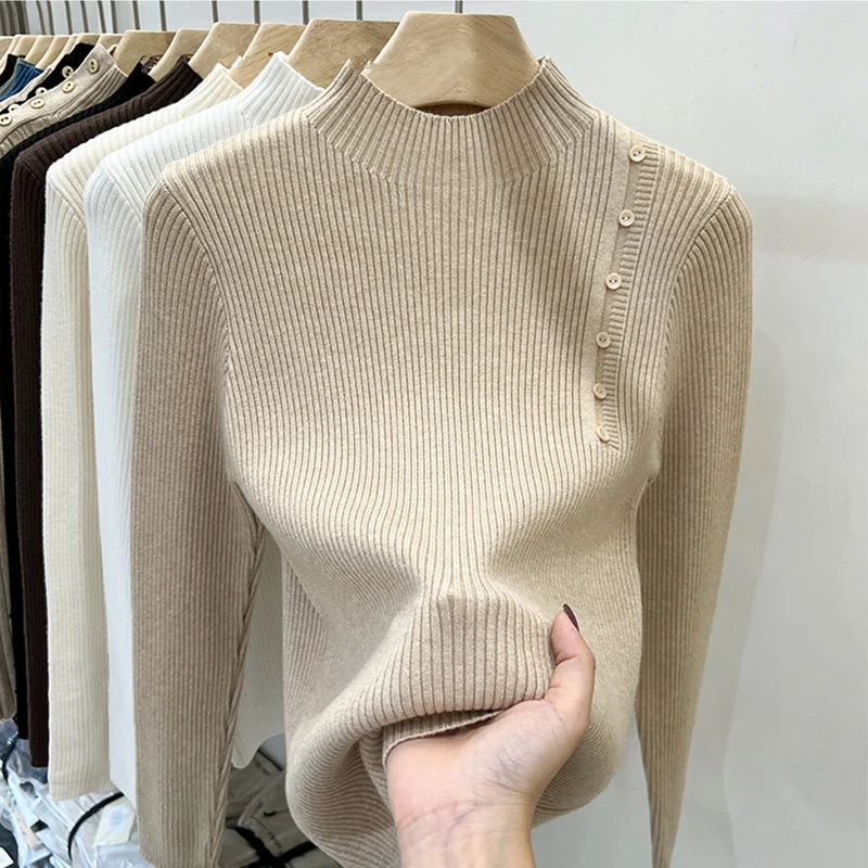2025 Autumn Winter New Sweater Women's Turtleneck Solid Color Pullovers Korean Long Sleeve Slim Button Femme Warm Tops
2025 Autumn Winter New Sweater Women's Turtleneck Solid Color Pullovers Korean Long Sleeve Slim Button Femme Warm Tops