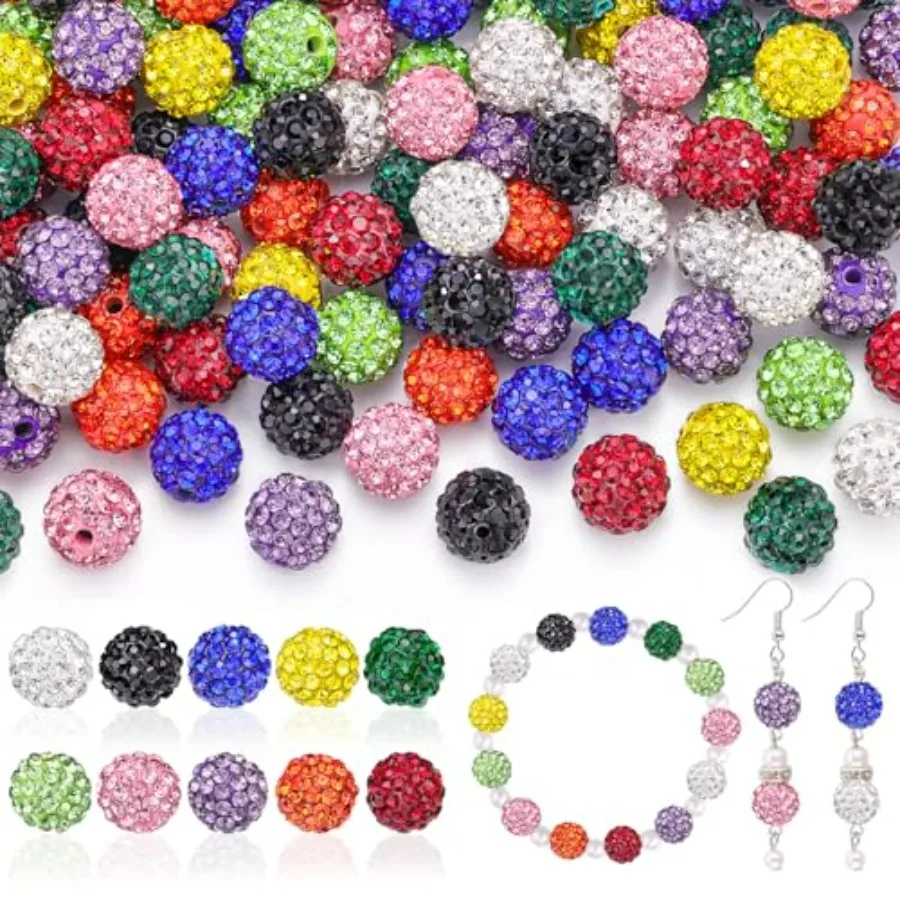 10mm Rhinestone Beads for Jewelry Making, 10 Mixed Colors Shiny Round Disco Ball Beads Bulk, Sparkle Crystal Clay Christmas for
10mm Rhinestone Beads for Jewelry Making, 10 Mixed Colors Shiny Round Disco Ball Beads Bulk, Sparkle Crystal Clay Christmas for
