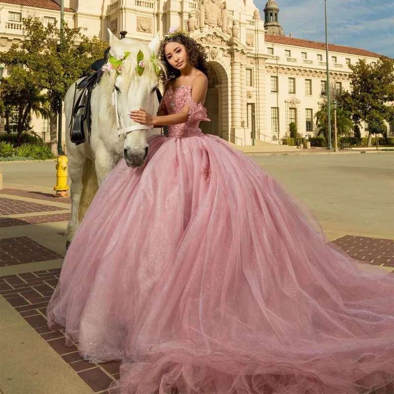 Pink Ball Gown Quinceanera Dresses 15 Years Sexy Off-Shoulder 3D Flower Crystal Beading Tulle Formal Princess Birthday Gowns
Pink Ball Gown Quinceanera Dresses 15 Years Sexy Off-Shoulder 3D Flower Crystal Beading Tulle Formal Princess Birthday Gowns