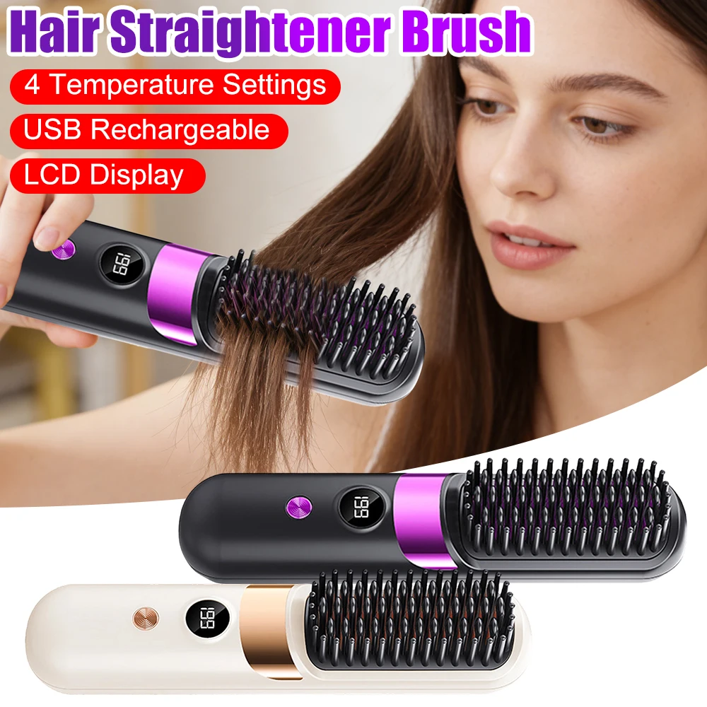 Hair Straightener Brush with LCD Display Cordless USB Charging Straightener Portable Mini Straightening Brush for Home Travel
Hair Straightener Brush with LCD Display Cordless USB Charging Straightener Portable Mini Straightening Brush for Home Travel