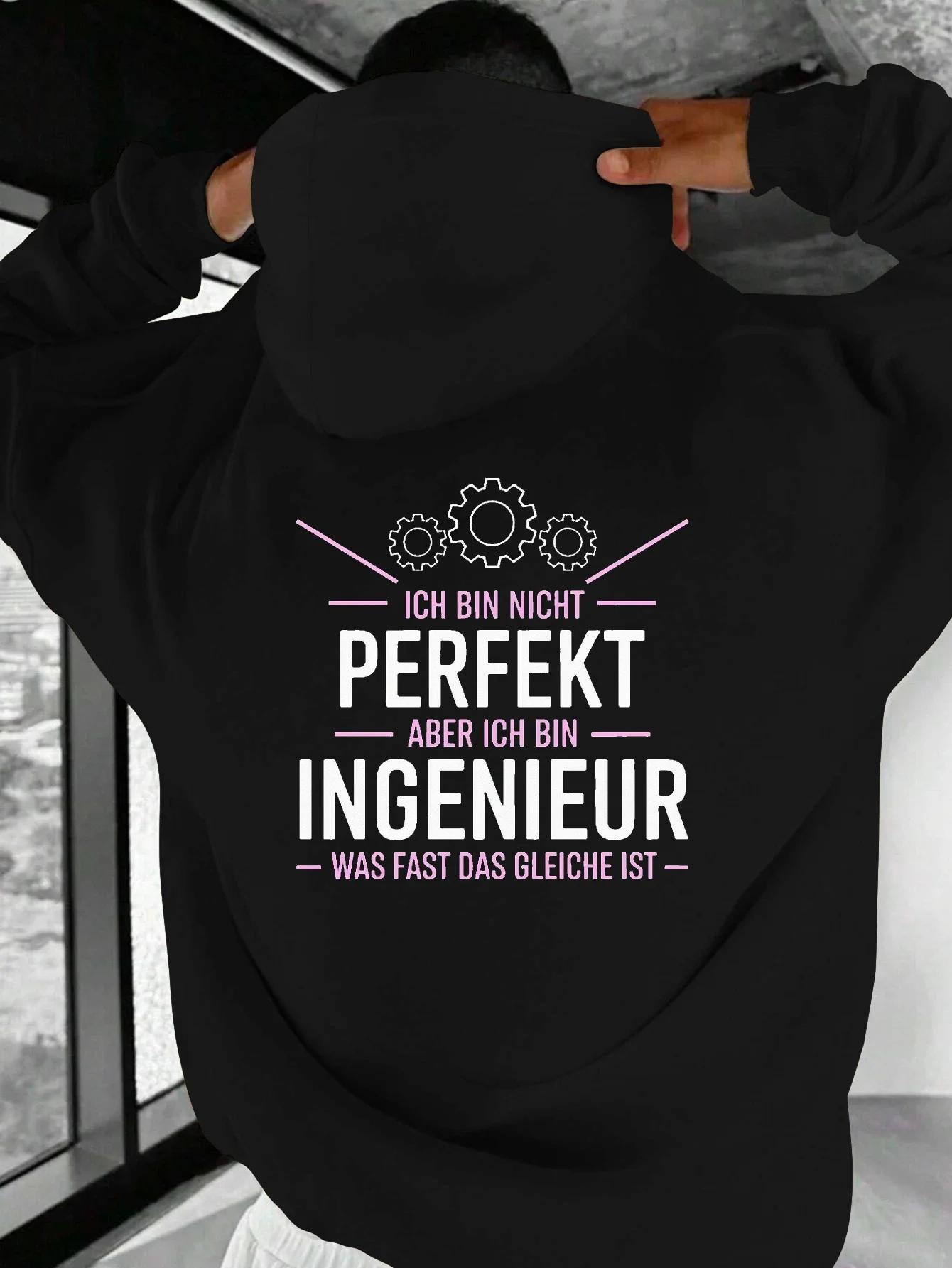 Men's hooded sweatshirt - Featuring German engineer quotes and gear pattern prints, a relaxed and casual style
Men's hooded sweatshirt - Featuring German engineer quotes and gear pattern prints, a relaxed and casual style
