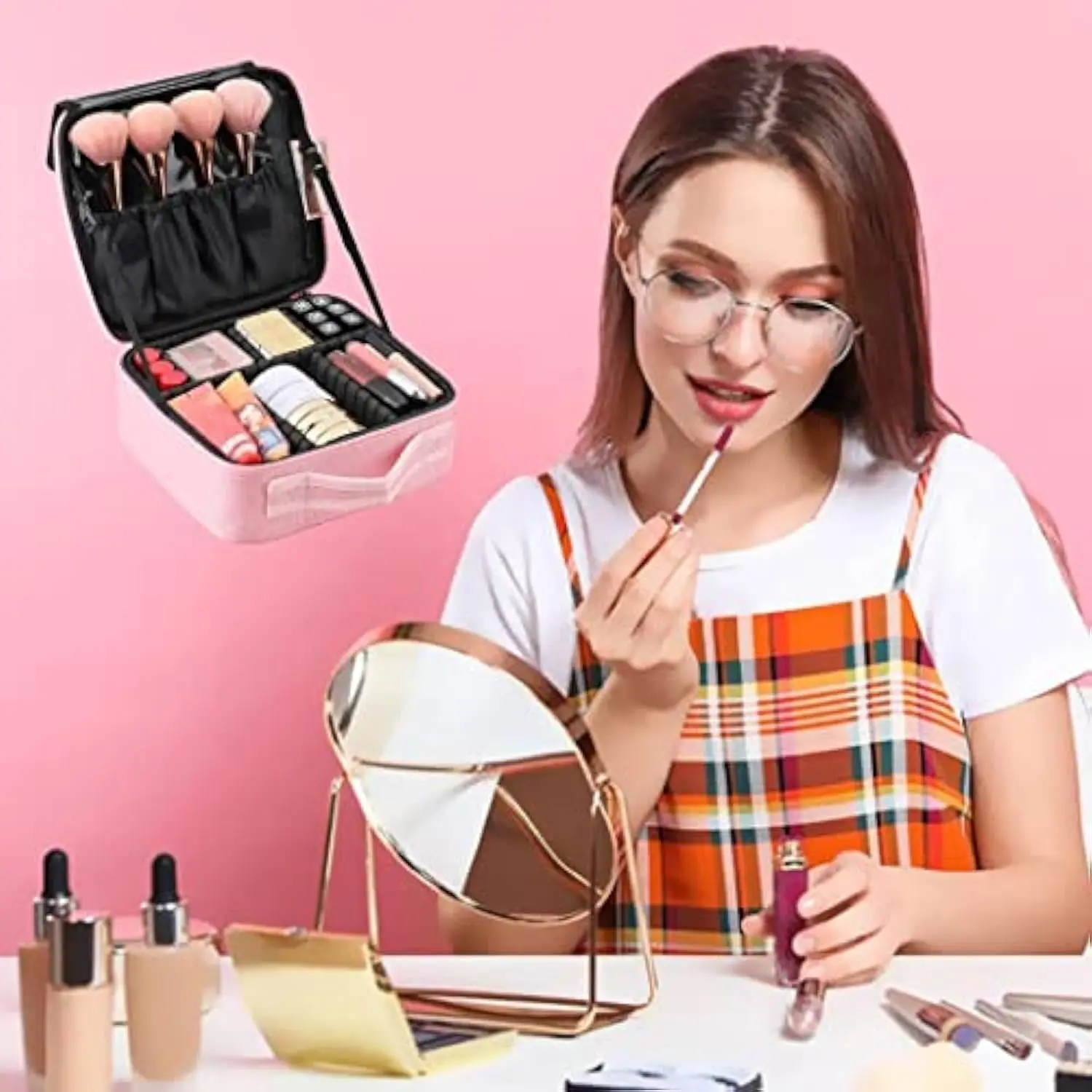 Travel Makeup Train Case Cosmetic organizer Portable Artist Storage Bag with Adjustable Dividers for Brushes Toiletry jewelry
Travel Makeup Train Case Cosmetic organizer Portable Artist Storage Bag with Adjustable Dividers for Brushes Toiletry jewelry