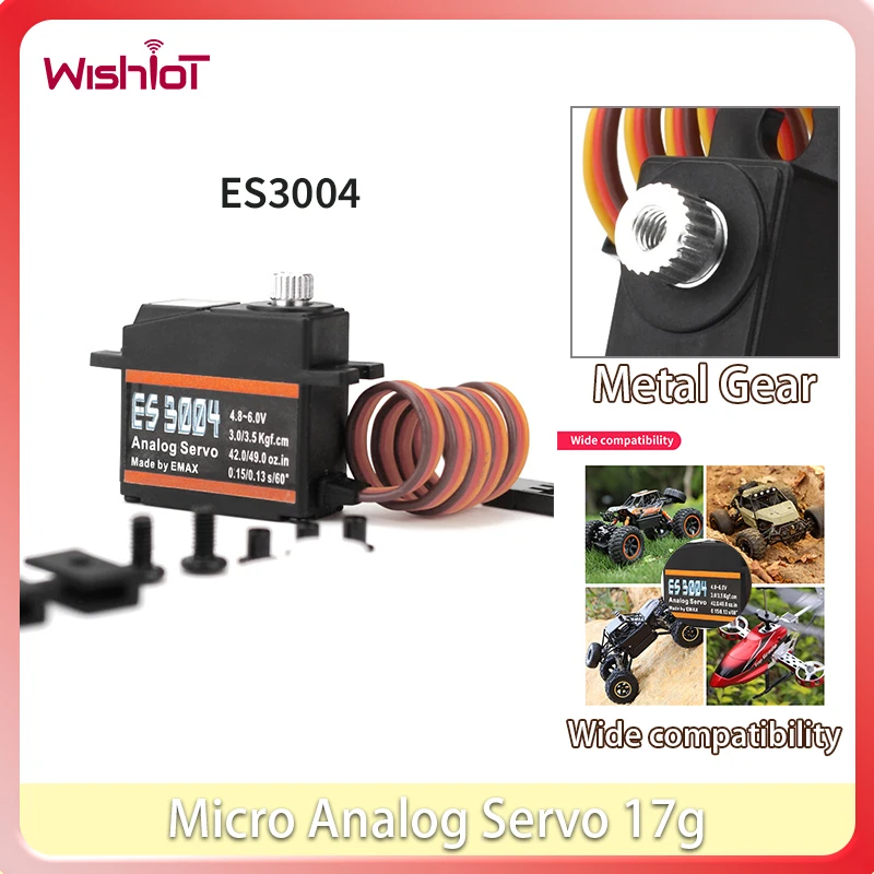 17g Micro Analog Servo ES3004 Metal Gear 4.8V-6.0V for DIY Drones Airplane Aircraft Car Robot Accessories RC Servos Model Toys
17g Micro Analog Servo ES3004 Metal Gear 4.8V-6.0V for DIY Drones Airplane Aircraft Car Robot Accessories RC Servos Model Toys