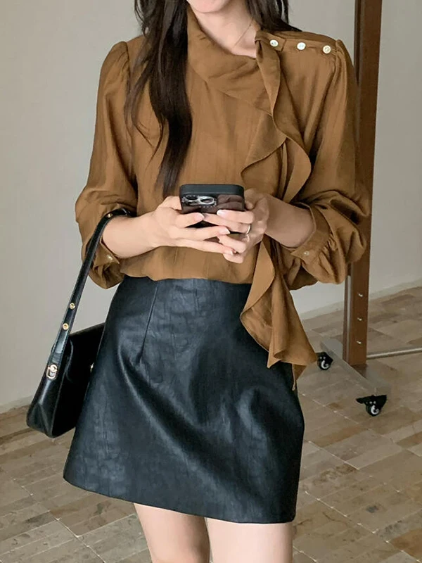 Retro Ele Long Sve Blouse with Ruffle Design Loose Fit Button up Casual irt for Young Women Faionable Design
Retro Ele Long Sve Blouse with Ruffle Design Loose Fit Button up Casual irt for Young Women Faionable Design