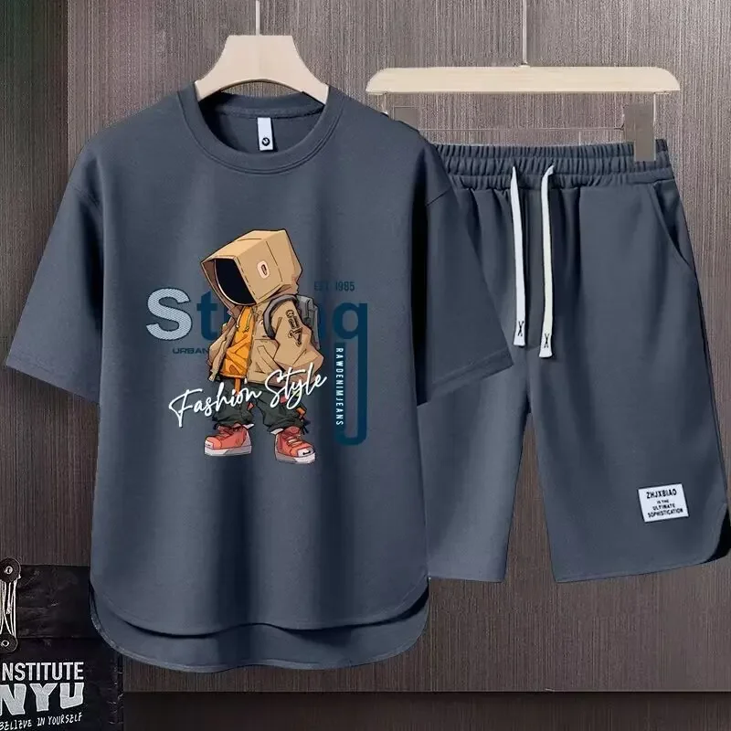 Summer Men's Khaki 2-Piece Set American Trend Cartoon Print T-Shirt Shorts Breathable Waffle Sports Top Men's Clothing
Summer Men's Khaki 2-Piece Set American Trend Cartoon Print T-Shirt Shorts Breathable Waffle Sports Top Men's Clothing