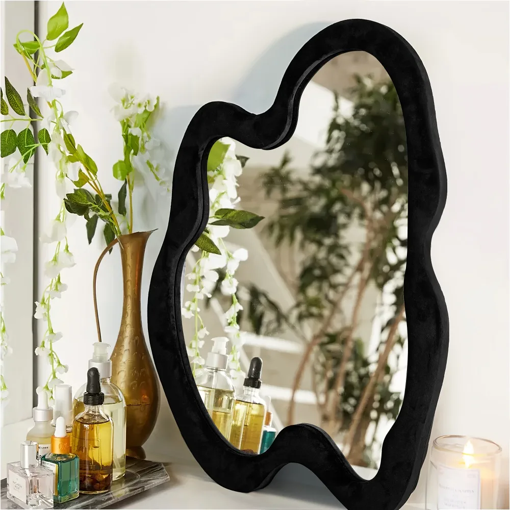 Asymmetrical Wall Mirror, Wavy Mirror with Flannel Wrapped Wooden Frame, Modern Decorative Mirror for Living Room
Asymmetrical Wall Mirror, Wavy Mirror with Flannel Wrapped Wooden Frame, Modern Decorative Mirror for Living Room