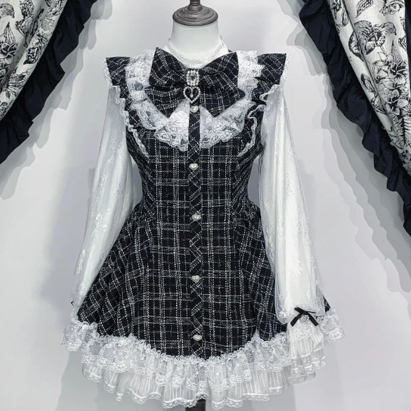 Japanese Gothic Style Rhinestone Bow Dress Shorts Sets Women Kawaii Lace Long Sleeve Slim Plaid Shirt Dresses Lolita Y2k Outfit
Japanese Gothic Style Rhinestone Bow Dress Shorts Sets Women Kawaii Lace Long Sleeve Slim Plaid Shirt Dresses Lolita Y2k Outfit