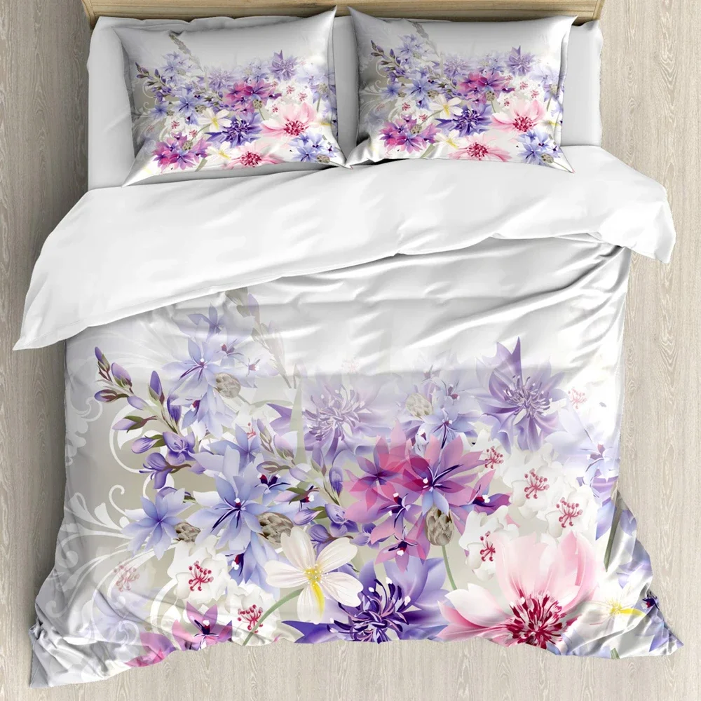Lavender Duvet Cover Set,Pastel Cornflower Bridal Classic Design Gentle Floral Print Wedding Decor Bedding Set,Violet White Pink
Lavender Duvet Cover Set,Pastel Cornflower Bridal Classic Design Gentle Floral Print Wedding Decor Bedding Set,Violet White Pink
