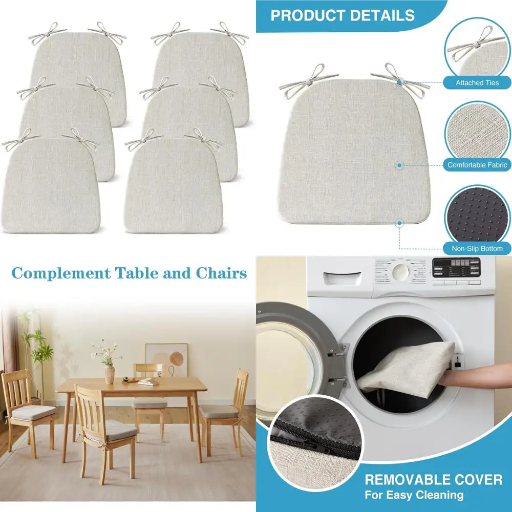 Set of 6 Non-Slip Indoor Dining Chair Cushions, 17 x 16 x 2 with Ties for Kitchen Chairs
Set of 6 Non-Slip Indoor Dining Chair Cushions, 17 x 16 x 2 with Ties for Kitchen Chairs