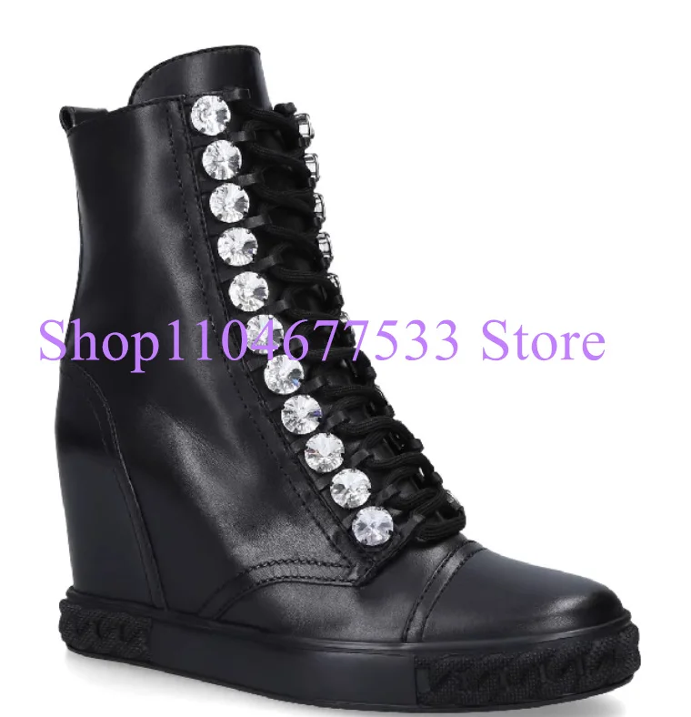 Black Leather Woman Crystal Ankle Boots Fashion 8cm Increasing Heel Lady Platform Shoes Female New Casual Shoes
Black Leather Woman Crystal Ankle Boots Fashion 8cm Increasing Heel Lady Platform Shoes Female New Casual Shoes