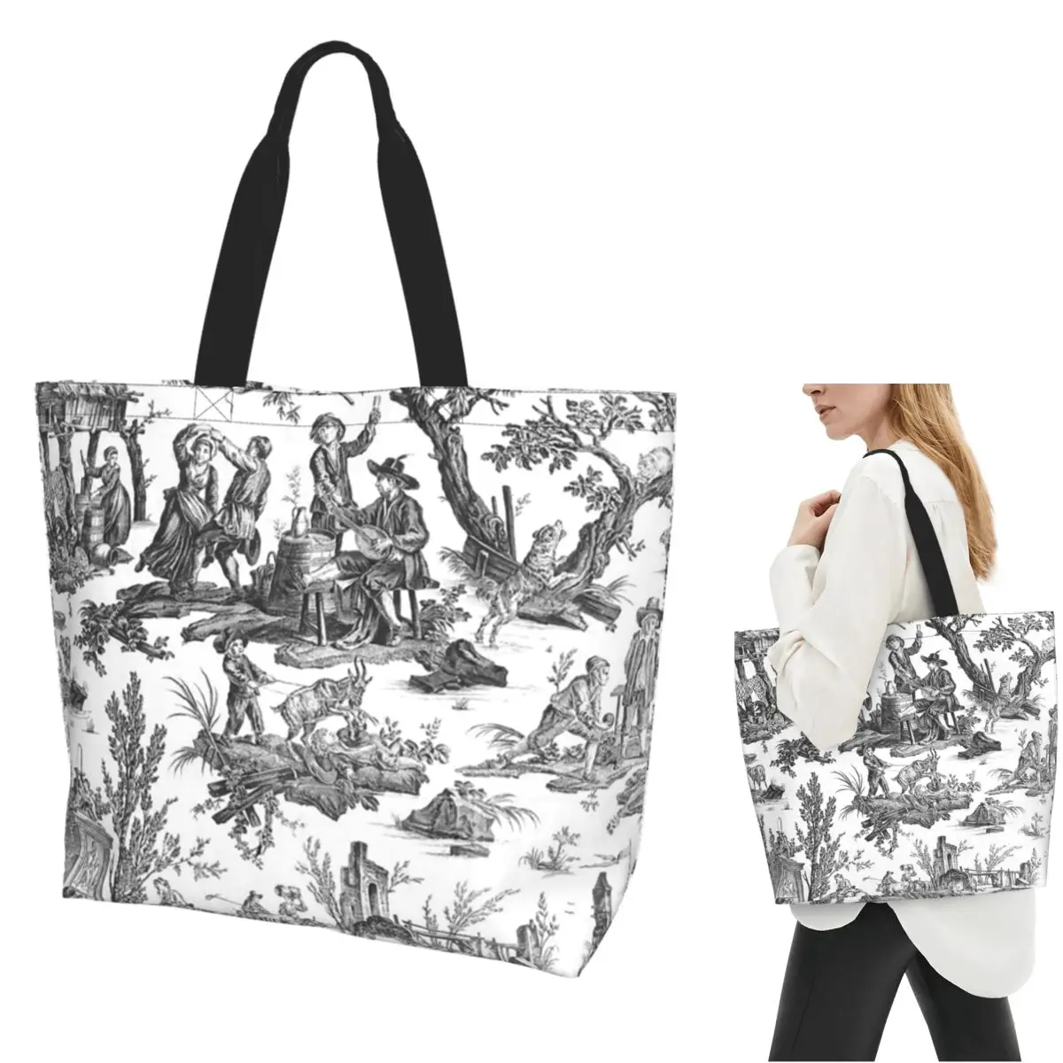 Vintage French Toile De Jouy Motif (1) Shopping Tote Bag Canvas Large Capacity Shoulder Bags Shopper Grocery Handbag for Women
Vintage French Toile De Jouy Motif (1) Shopping Tote Bag Canvas Large Capacity Shoulder Bags Shopper Grocery Handbag for Women