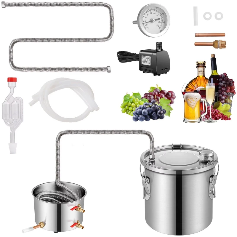 Stainless Steel 3 Gallon Distilled Water Alcohol Distiller with Pump Home Brewing Kit
Stainless Steel 3 Gallon Distilled Water Alcohol Distiller with Pump Home Brewing Kit