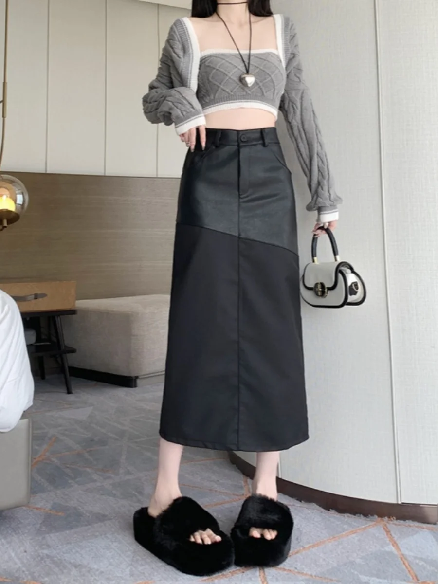 Design Sensation Black PU Leather Half-length Wraparound Skirt Women's Autumn Winter High-waist Slimming Midi Skirt
Design Sensation Black PU Leather Half-length Wraparound Skirt Women's Autumn Winter High-waist Slimming Midi Skirt