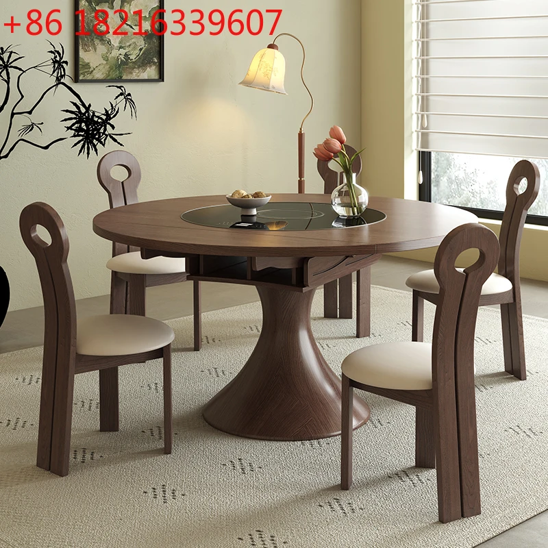 Medieval retractable multifunctional round solid wood dining table walnut color dining table
Medieval retractable multifunctional round solid wood dining table walnut color dining table