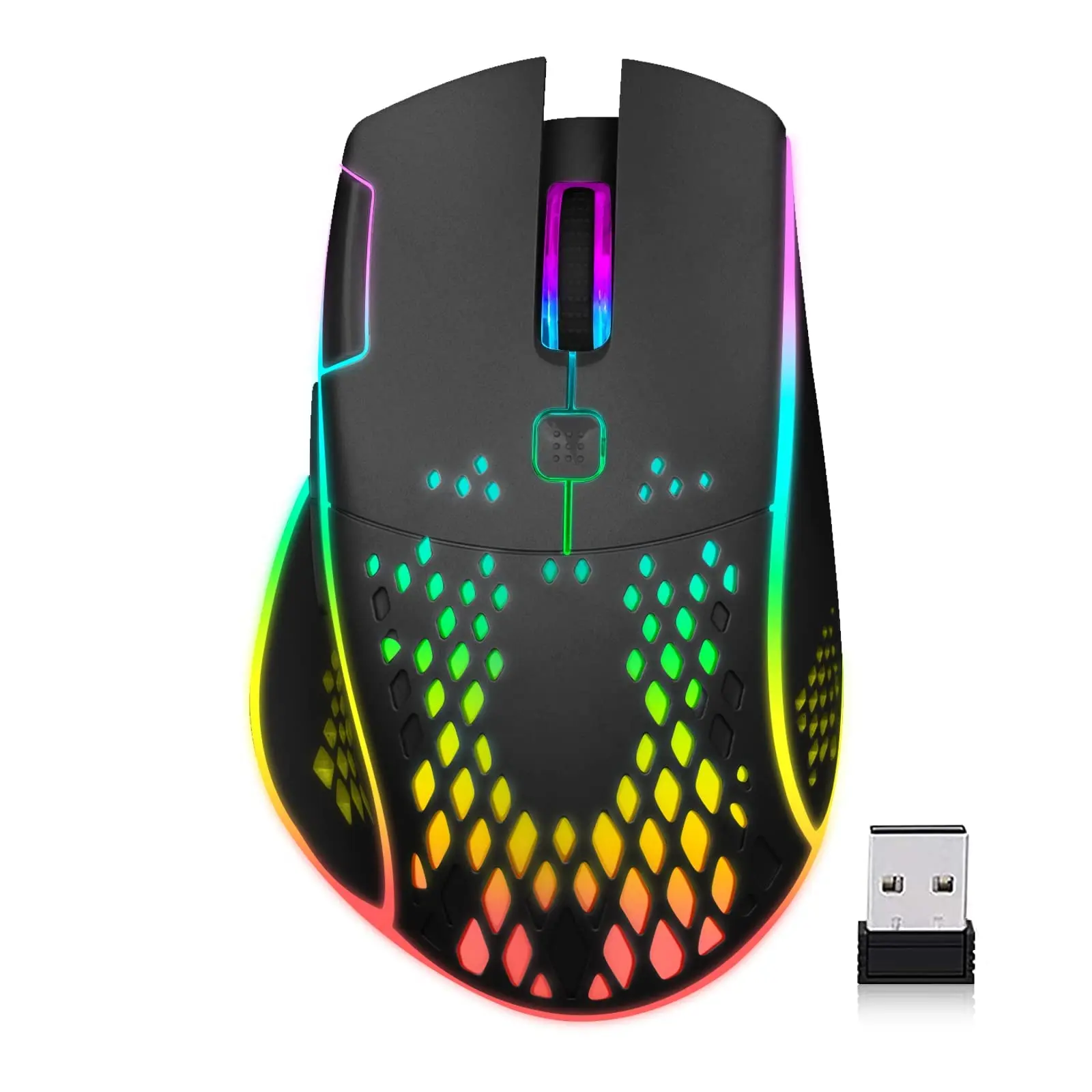 Hollowed Wireless Gaming Mouse Silent Click 3 Level Adjustable DPI Rechargeable Mause with Colorful LED Lights For Laptop PC
Hollowed Wireless Gaming Mouse Silent Click 3 Level Adjustable DPI Rechargeable Mause with Colorful LED Lights For Laptop PC