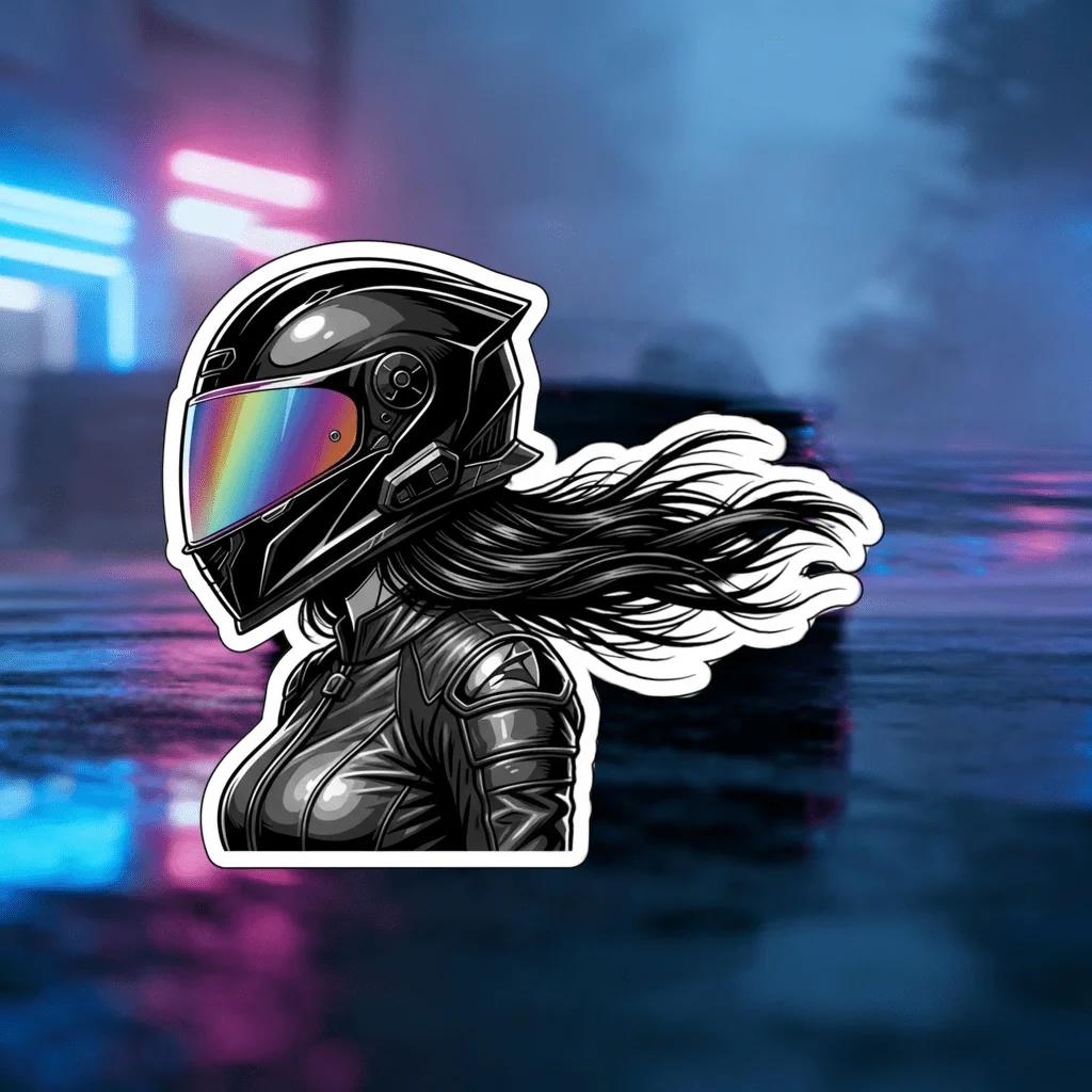 Motorcycle Helmet Girl Rider Vinyl Decal, Cool Female Portrait Waterproof Sticker for Car Window, Bumper & Laptop
Motorcycle Helmet Girl Rider Vinyl Decal, Cool Female Portrait Waterproof Sticker for Car Window, Bumper & Laptop