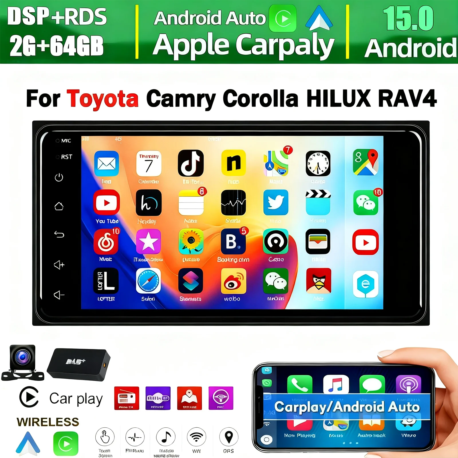 7 Inch CarPlay Android Auto Car Radio For Toyata RAV4 Prado Hilux Terios Vitz Avanza MR2 Yaris GPS Navi Car Intelligent Systems
7 Inch CarPlay Android Auto Car Radio For Toyata RAV4 Prado Hilux Terios Vitz Avanza MR2 Yaris GPS Navi Car Intelligent Systems