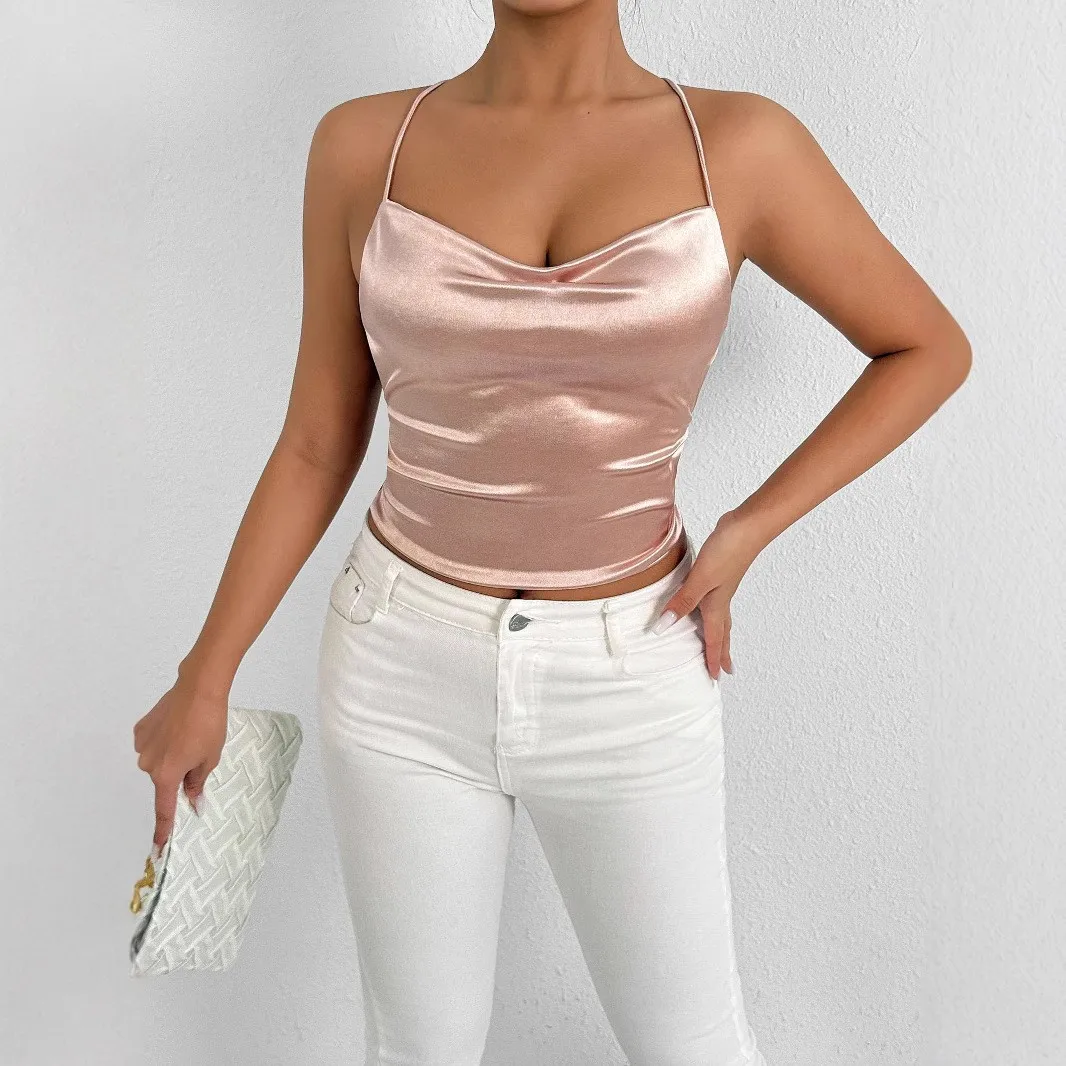 Women's Spaghetti Straps Vest Sexy Cross Back Low-necked V Neck Satin Camisole Tank Top Silk Camisole Sleeveless Blouses
Women's Spaghetti Straps Vest Sexy Cross Back Low-necked V Neck Satin Camisole Tank Top Silk Camisole Sleeveless Blouses