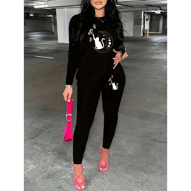Women's Creative Printed Casual Loose Round Neck Long Sleeve T-Shirt and Pants Two-Piece Set for Spring, Autumn and Winter
Women's Creative Printed Casual Loose Round Neck Long Sleeve T-Shirt and Pants Two-Piece Set for Spring, Autumn and Winter