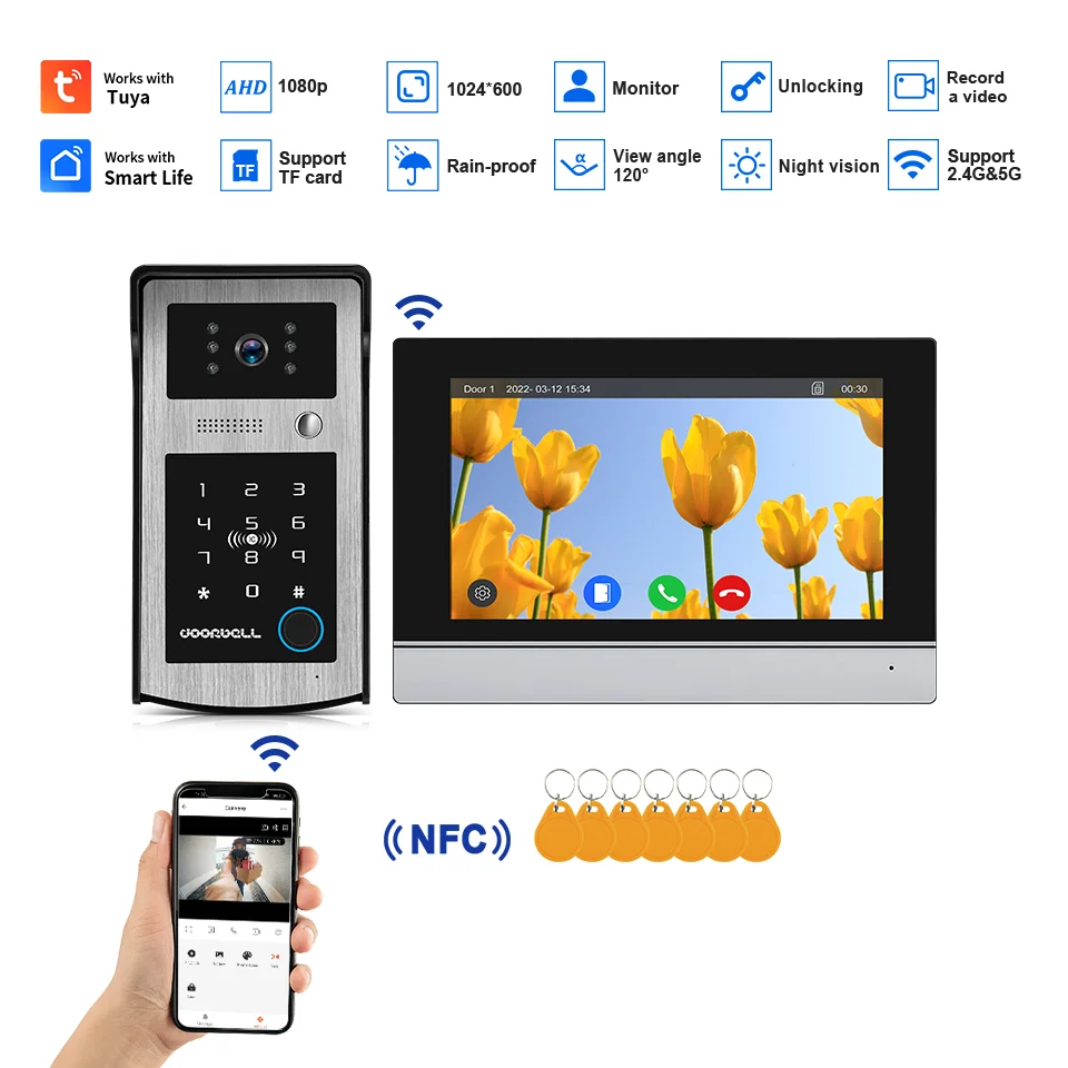 7inch IPS Screen Tuya APP 2MP 1080P Rifd /Password 4 Wired Video Doorbell Visual Door Peephole Recording Video Door Phone Camera
7inch IPS Screen Tuya APP 2MP 1080P Rifd /Password 4 Wired Video Doorbell Visual Door Peephole Recording Video Door Phone Camera