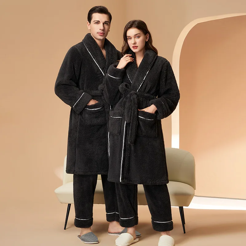 Men's Winter Thick Flannel Long Robe Set Couple Sleepwear Bathrobe Gown With Pant Loose Women's Coral Fleece Home Pijamas Suit
Men's Winter Thick Flannel Long Robe Set Couple Sleepwear Bathrobe Gown With Pant Loose Women's Coral Fleece Home Pijamas Suit