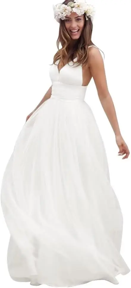 Elegant Spaghetti Straps Tulle Long Wedding Dress A-Line V Neck Ruffled Beach Bridal Gowns for Women Simple Wedding Dress Party
Elegant Spaghetti Straps Tulle Long Wedding Dress A-Line V Neck Ruffled Beach Bridal Gowns for Women Simple Wedding Dress Party