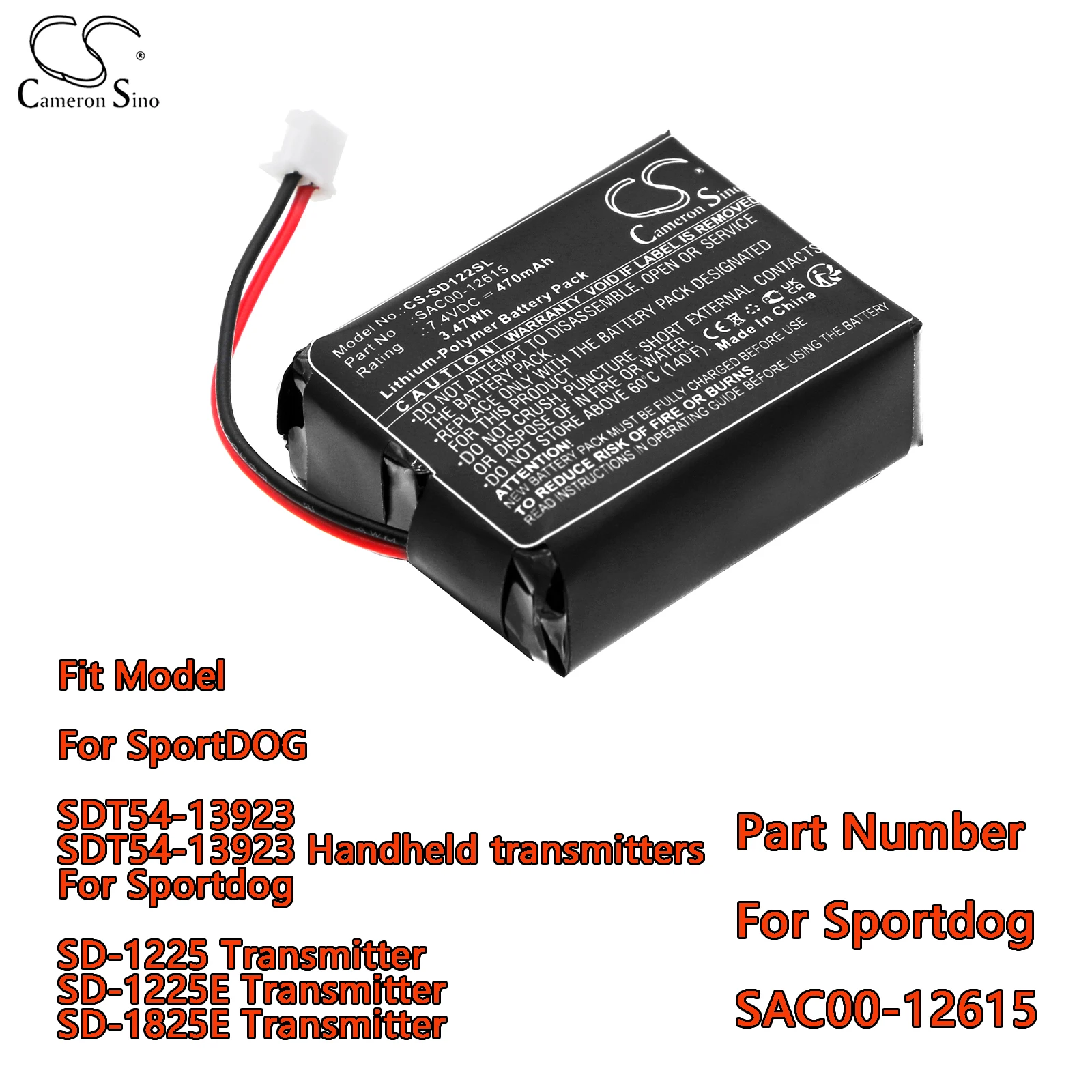Cameron Sino Dog Collar Battery For SportDOG SDT54-13923 Handheld transmitters SD-1225 Transmitter SD-1825E SD-1225E Transmitter
Cameron Sino Dog Collar Battery For SportDOG SDT54-13923 Handheld transmitters SD-1225 Transmitter SD-1825E SD-1225E Transmitter