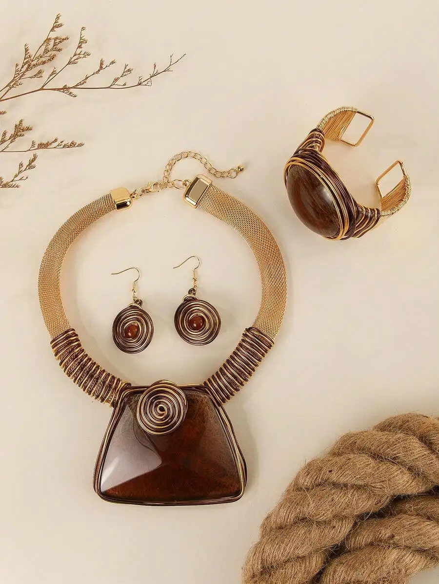 Aluminum Wire And Artificial Stone Vintage Style Jewelry Set For Women
Aluminum Wire And Artificial Stone Vintage Style Jewelry Set For Women