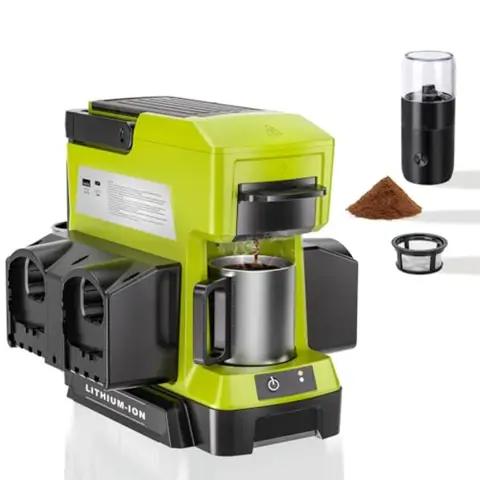 Cordless Coffee Maker for Ryobi 18V Battery Portable Drip Coffee Maker with Electric Coffee Grinder for RV Camping Travel Car H