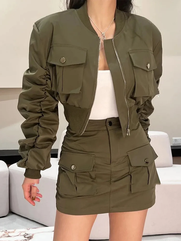 2023 New Spring Autumn Stand Collar Baseball Jacket Women's Two-piece Set+High Waist A-LINE Short Skirt Set Women Two-piece Suit
2023 New Spring Autumn Stand Collar Baseball Jacket Women's Two-piece Set+High Waist A-LINE Short Skirt Set Women Two-piece Suit