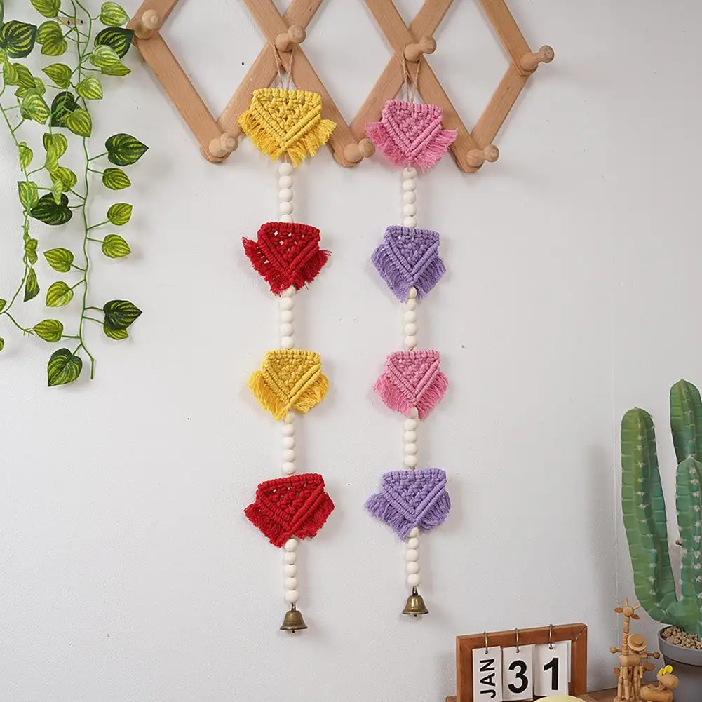 Braided Triangles Tapestry with Bell, Wall Hanging Geometric Tapestry, Knotted Rope Tapestry with Wooden Beads for Home Nursery
Braided Triangles Tapestry with Bell, Wall Hanging Geometric Tapestry, Knotted Rope Tapestry with Wooden Beads for Home Nursery