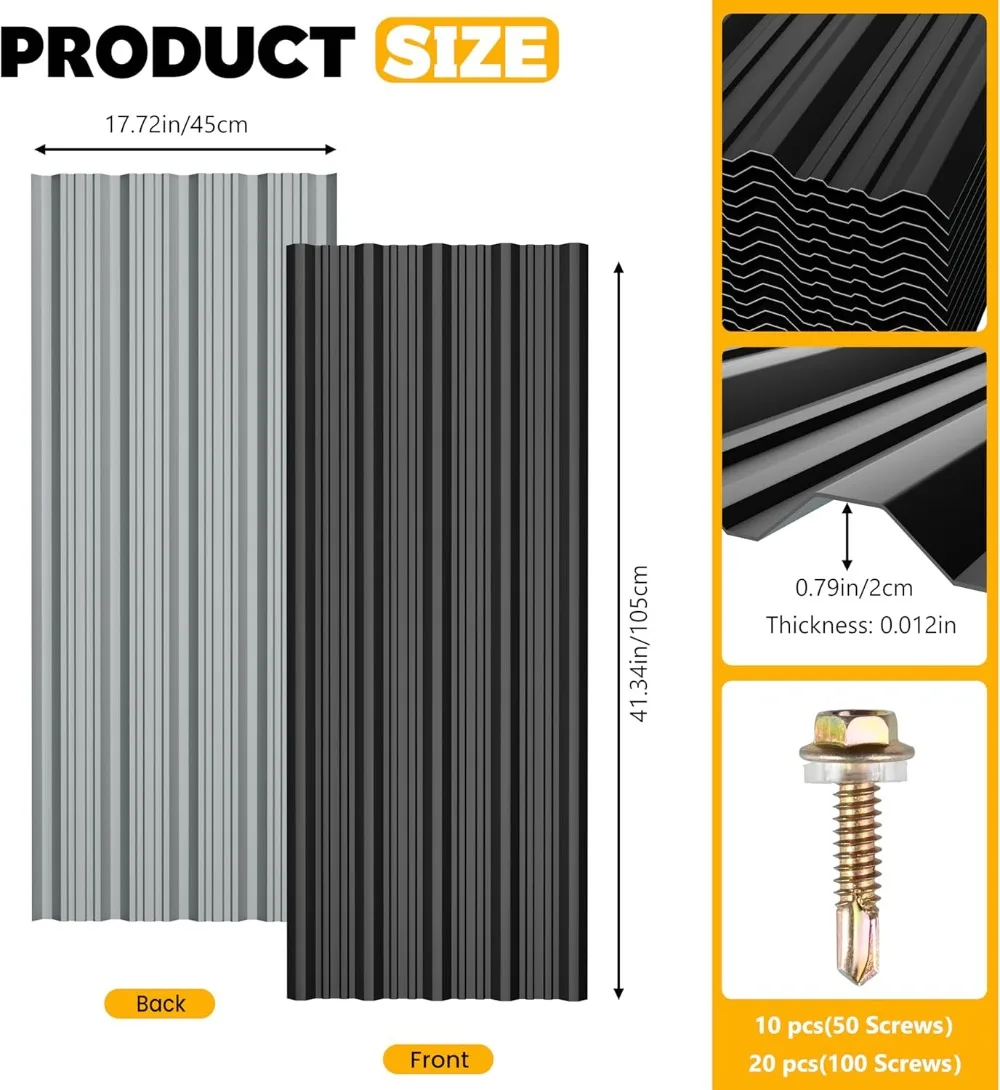 20 Pcs Corrugated Galvanized Metal Roof Panels 41.34x17.72 Inch with Screws, Waterproof for Sheds Garages Mobile Homes
20 Pcs Corrugated Galvanized Metal Roof Panels 41.34x17.72 Inch with Screws, Waterproof for Sheds Garages Mobile Homes