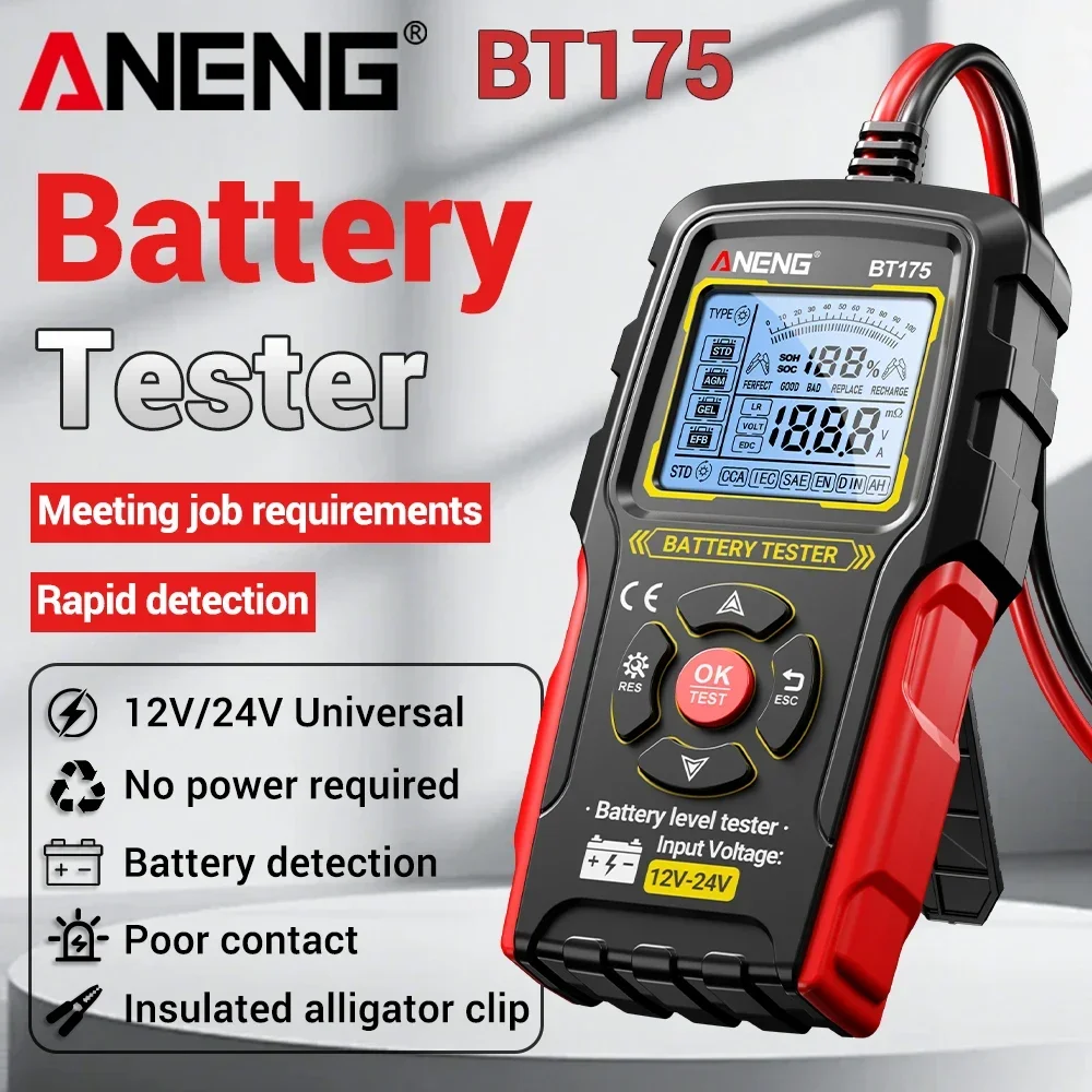 ANENG BT175 Multifunctional Car Battery Tester 8V-36V CCA 50-1999 Internal Resistance Voltage Life Tester
ANENG BT175 Multifunctional Car Battery Tester 8V-36V CCA 50-1999 Internal Resistance Voltage Life Tester