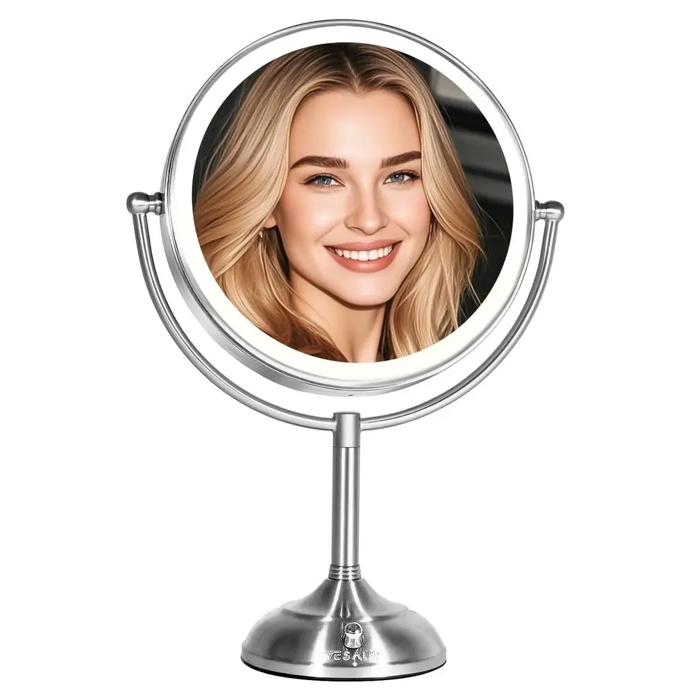 11" Large and 17" Tall Lighted Makeup Mirror, Double Sided 1X 5X Magniying 3 Colwith Lights, BrightnAdjustable 360° Rotation Cos
11" Large and 17" Tall Lighted Makeup Mirror, Double Sided 1X 5X Magniying 3 Colwith Lights, BrightnAdjustable 360° Rotation Cos