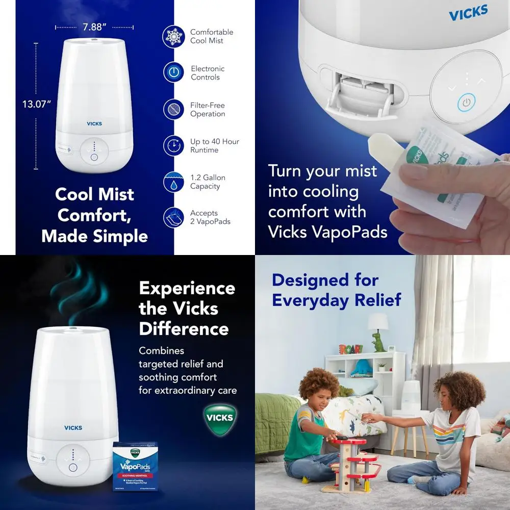 Увлажнитель воздуха с холодным туманом, для средних помещений, идеально подходит для младенцев, детей и взрослых, без фильтра, совместим с VapoPads
Увлажнитель воздуха с холодным туманом, для средних помещений, идеально подходит для младенцев, детей и взрослых, без фильтра, совместим с VapoPads